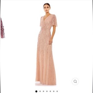 Mac Duggal Sequined Beaded Tulle Gown pink size 14!